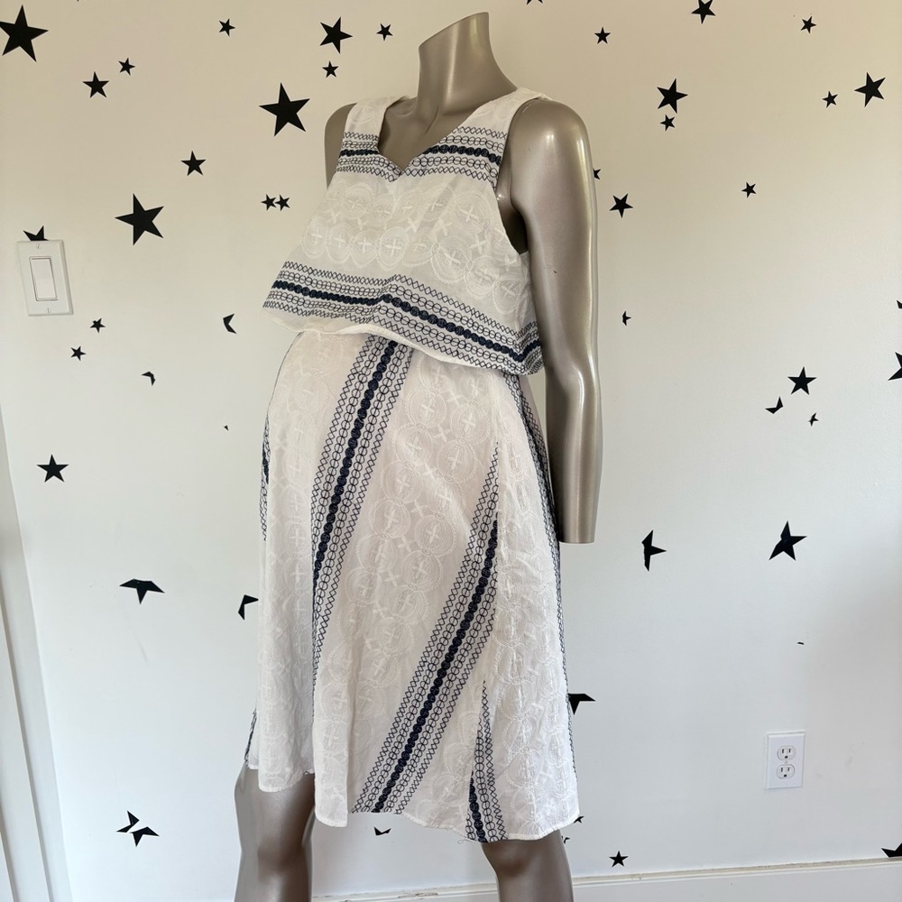 Hello MIZ White and Blue Embroidered Maternity Dress Size Small - Picture 5 of 7